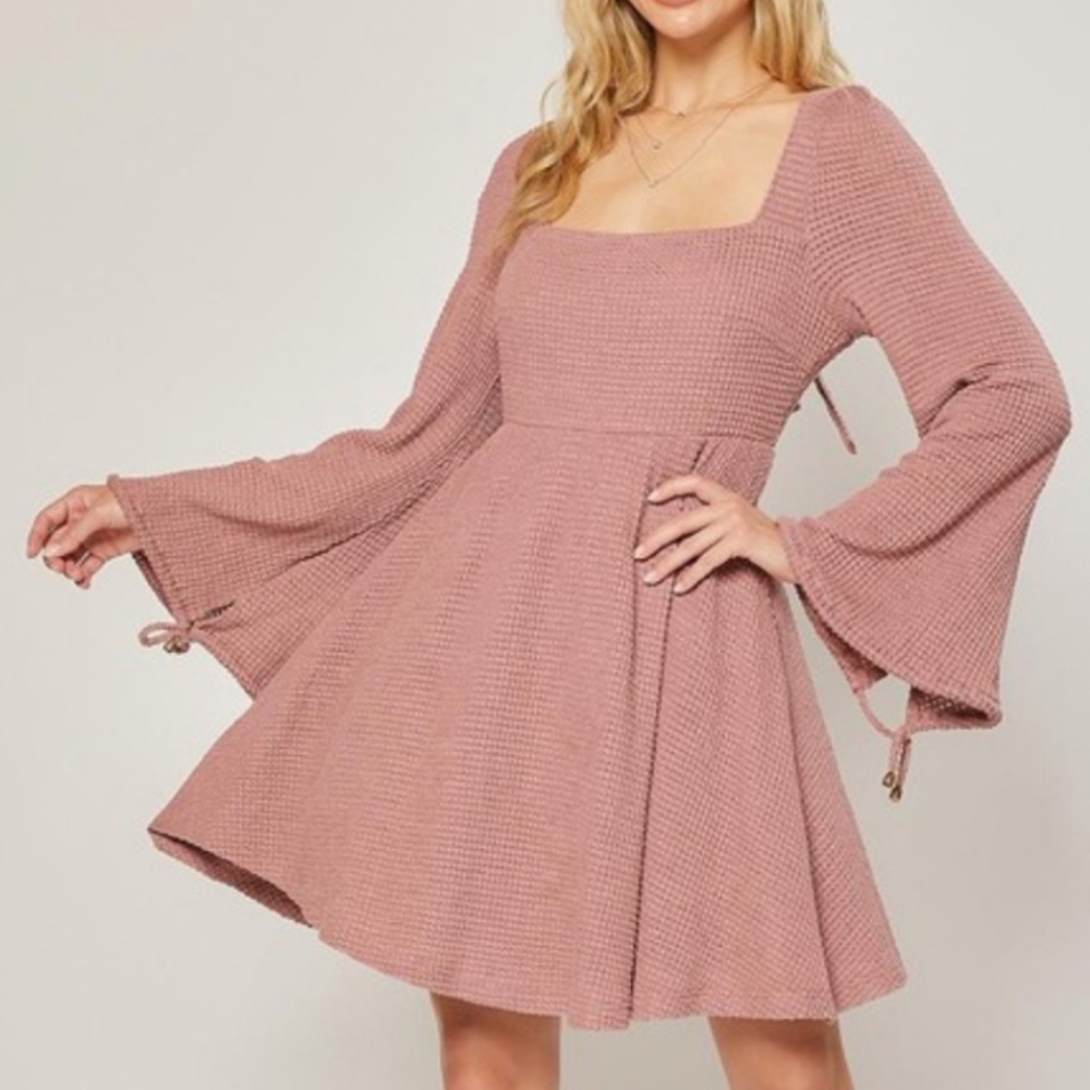 The Sara Waffle Knit Mauve Long Sleeve Dress